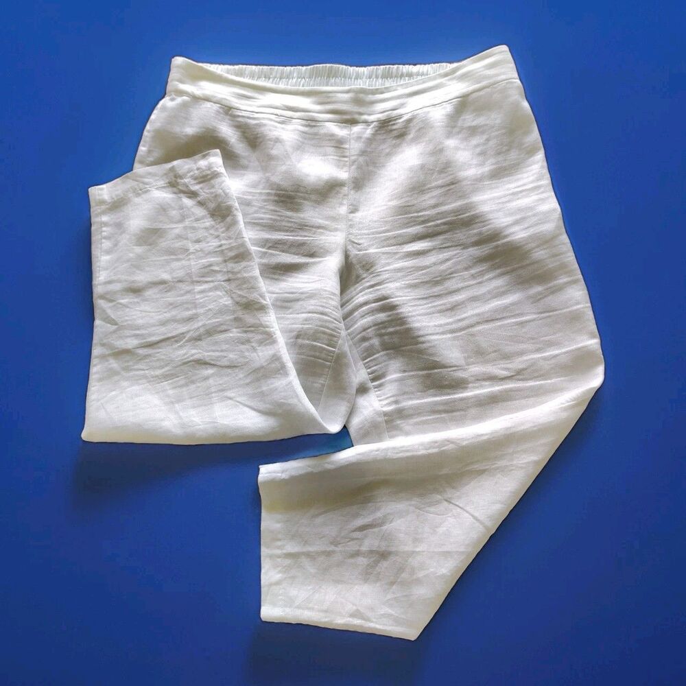 Eileen Fisher Women’s Large Organic Linen White Pants Coastal Minimalist Luxe